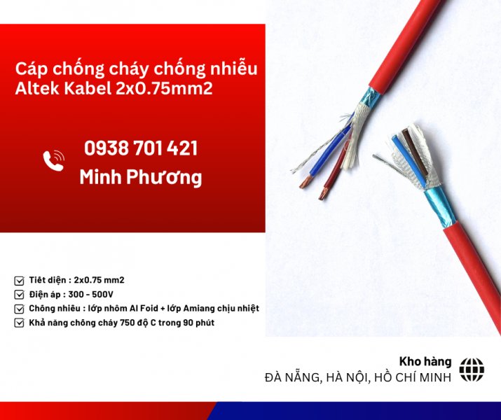 Cáp chống cháy chống nhiễu Altek Kabel 2x0.75mm2 phân phối Ninh Thuận, Vũng Tàu