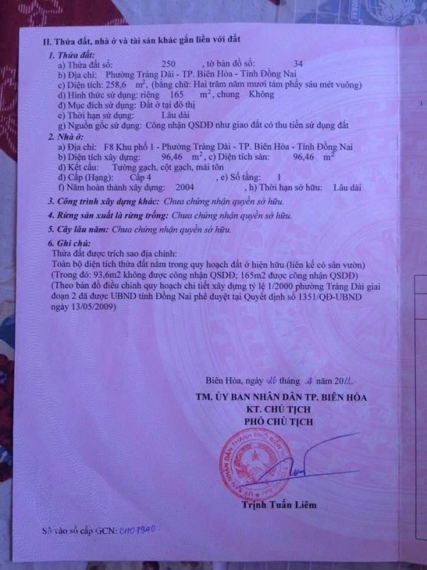 CHÍNH CHỦ Cần Bán BÁN ĐẤT + NHÀ Tại  KP1, Phường Trảng Dài, TP Biên Hòa, Đồng Nai