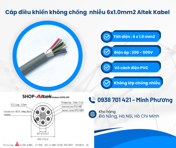 Cáp tín hiệu Altek Kabel không chống nhiễu 6x1.0mm2 Đà Nẵng, Bình Định, Gia Lai