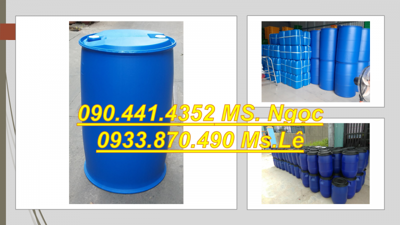 Thùng phuy nhựa mới đẹp nhất 220 lít, thùng phi nhựa 4 đai 220L nắp kín