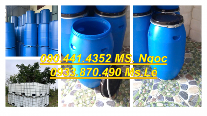 Thùng phuy nhựa mới đẹp nhất 220 lít, thùng phi nhựa 4 đai 220L nắp kín