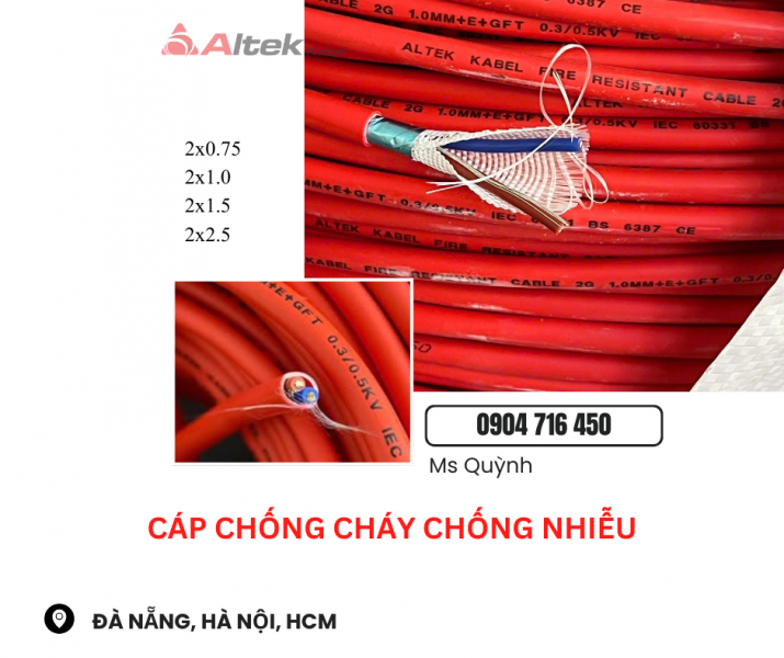 Cáp chống cháy CV/FR Altek Kabel Đà Nẵng, Hà Nội, Sài Gòn, Đồng Nai, Tây Ninh