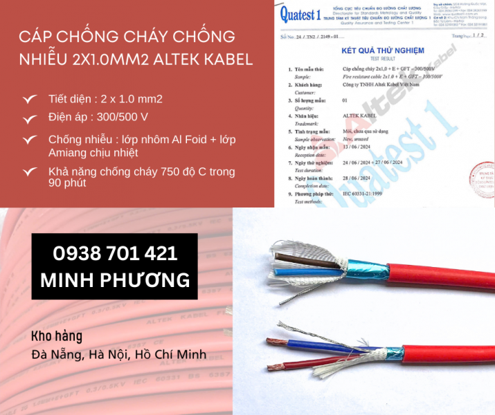 Dây cáp điện chống cháy chống nhiễu 2x1.0mm2 Altek Kabel Đà Nẵng, Quảng Ngãi, Huế