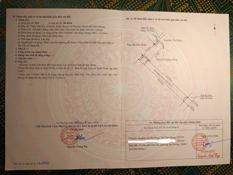 Bán lô đất đẹp tại Văn Xá – Quốc Tuấn – An Dương lô góc