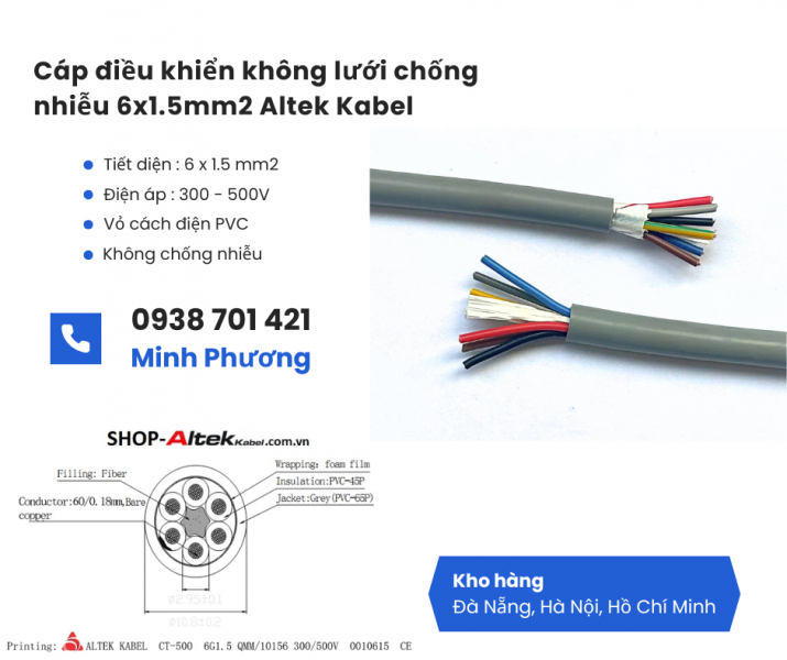 Cáp điều khiển không lưới chống nhiễu 6x1.5 Altek Kabel phân phối toàn quốc – Đà Nẵng
