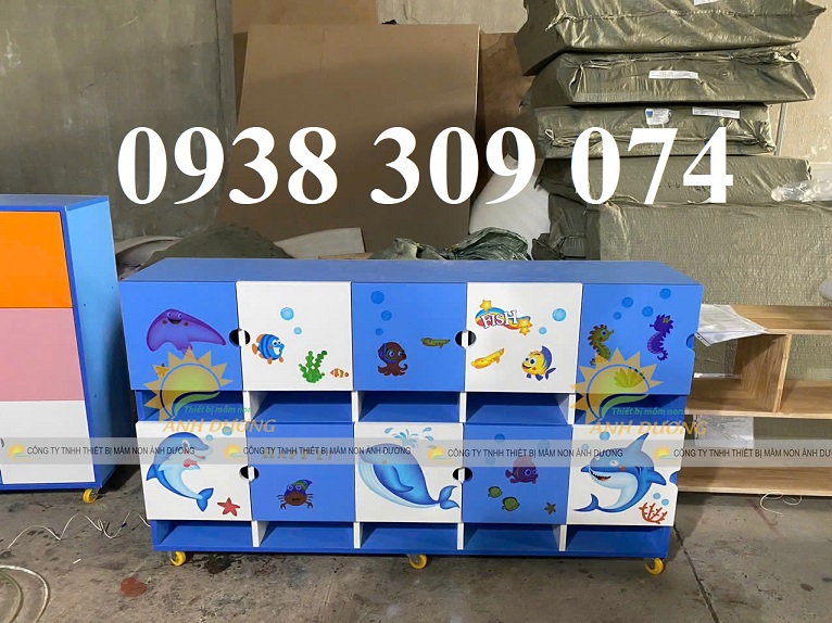 Tủ đựng cặp dép mầm non MDF, kệ đựng cặp mầm non