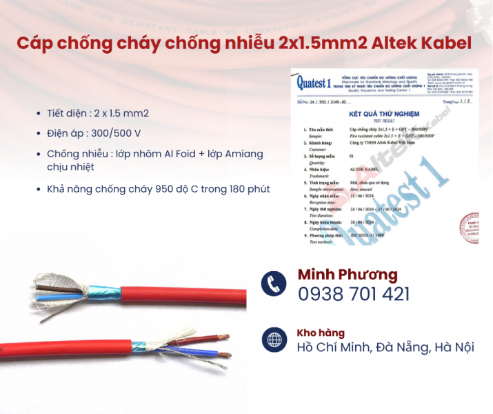 Dây chống cháy chống nhiễu 2x1.5mm2 Altek Kabel Bình Định, Quảng Ngãi, Quảng Trị