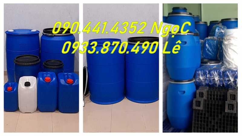 Thùng phuy nhựa 220 lít đựng hóa chất, vỏ thùng phuy nhựa chất nhuộm dệt giày dép 