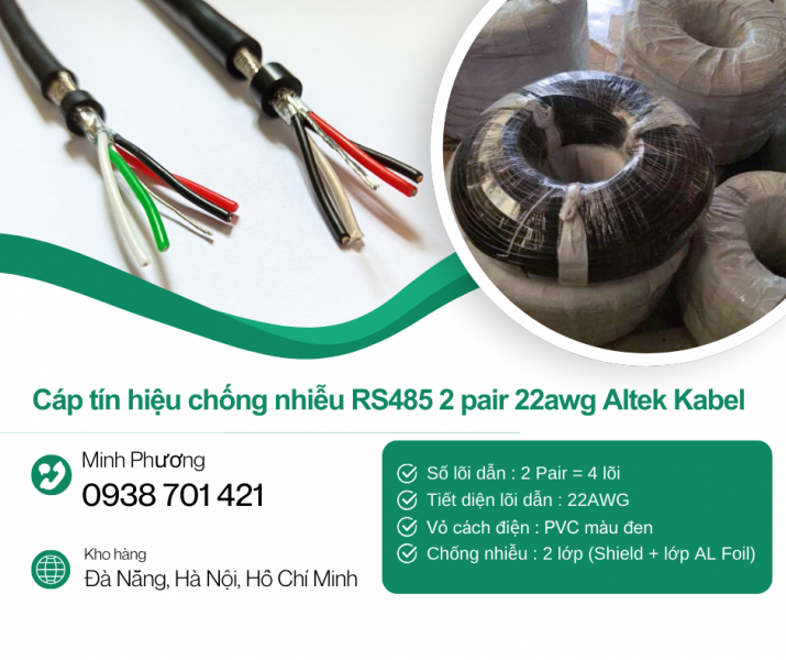 Cáp tín hiệu chống nhiễu RS485 2 pair 22awg Altek Kabel Thanh Hóa, Nghệ An, Hà Tĩnh
