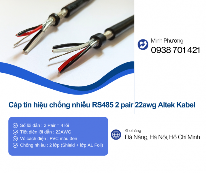 Cáp tín hiệu chống nhiễu RS485 2 pair 22awg Altek Kabel Thanh Hóa, Nghệ An, Hà Tĩnh