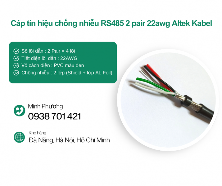 Cáp tín hiệu chống nhiễu RS485 2 pair 22awg Altek Kabel Thanh Hóa, Nghệ An, Hà Tĩnh