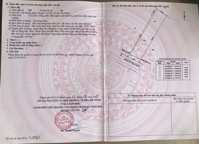 Bán đất mặt tiền đường đỗ đăng tuyển 1132m2 full thổ cư đường xe công