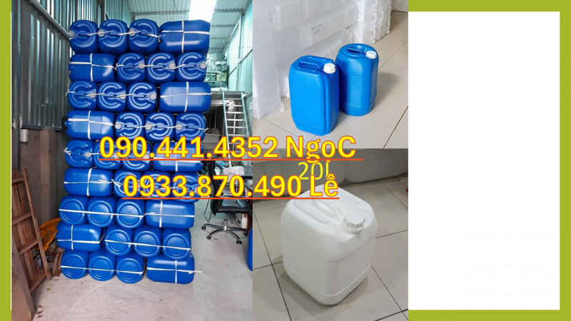 Can nhựa 10 lít đựng muối axit (có sinh khí), can nhựa 20 lít đựng sút, can nhựa 25 lít đựng 