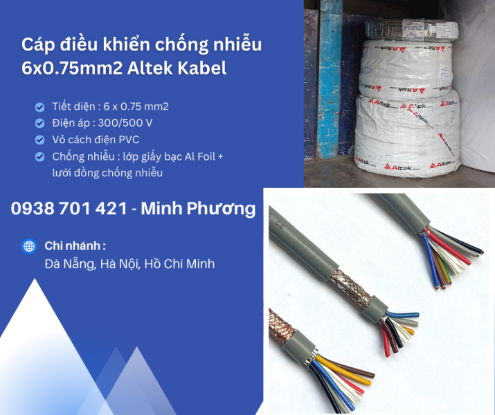 Dây cáp điện chống nhiễu Altek Kabel 6x0.75mm2 Hải Phòng, Ninh Thuận, Nha Trang
