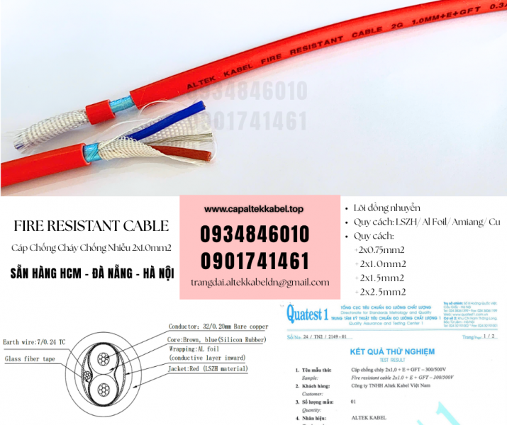 Cáp chống cháy chống nhiễu 2x0.75mm sẵn Đà Nẵng, Huế, Quảng Trị