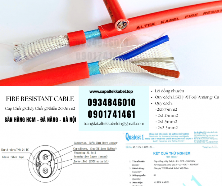 Cáp chống cháy chống nhiễu 2x0.75mm sẵn Đà Nẵng, Huế, Quảng Trị