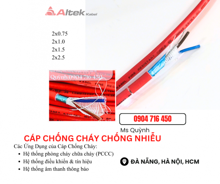 Cáp chống cháy chống nhiễu FR2x0.75, 2x1.0, 2x1.5, 2x2.5  Altek Kabel 