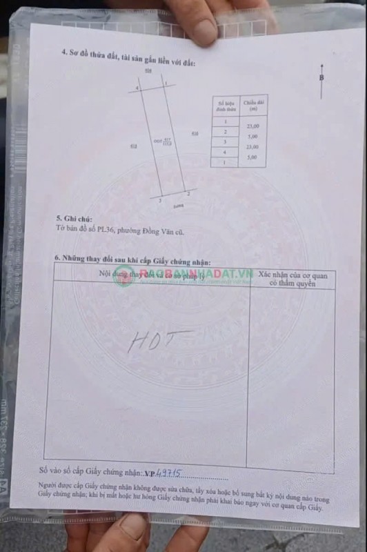 ĐẤT NỀN Chính Chủ - Dự Án HDT Đồng Văn, Huyện Duy Tiên, Tỉnh Hà Nam