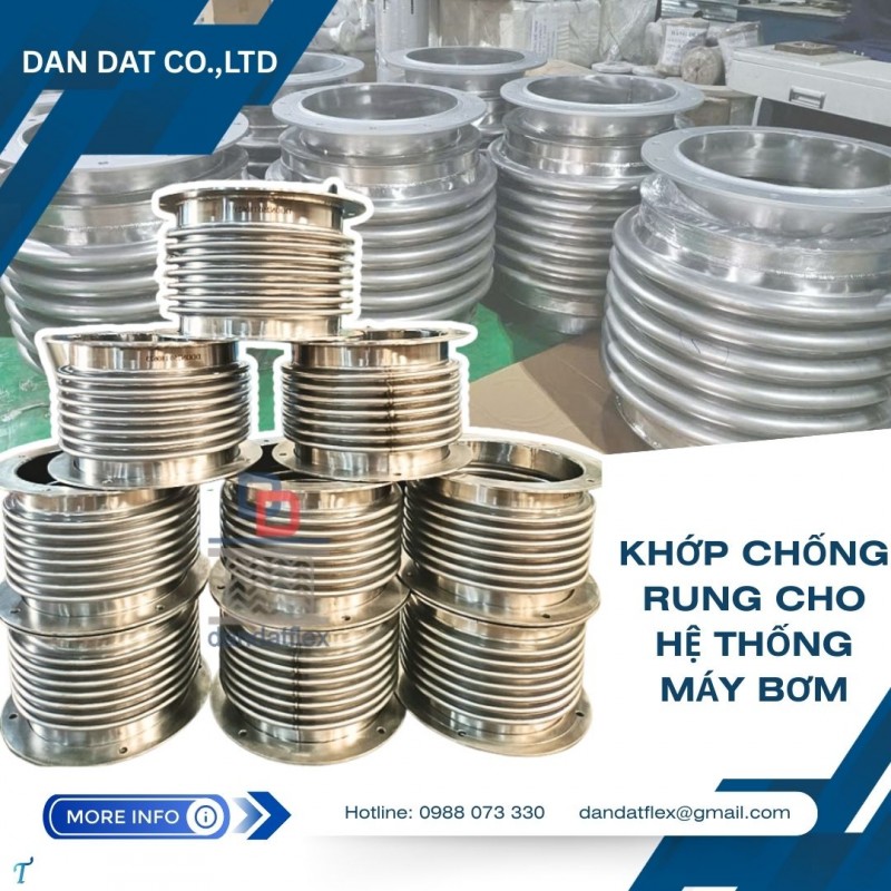 Khớp nối mềm máy bơm, khớp nối chống rung inox mặt bích, khớp nối chống rung dùng cho bơm tuần hoàn