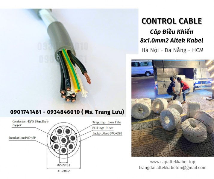 Cáp điều khiển 8 lõi có sẵn Đà Nẵng, Nghệ An, Hà Tĩnh, Huế