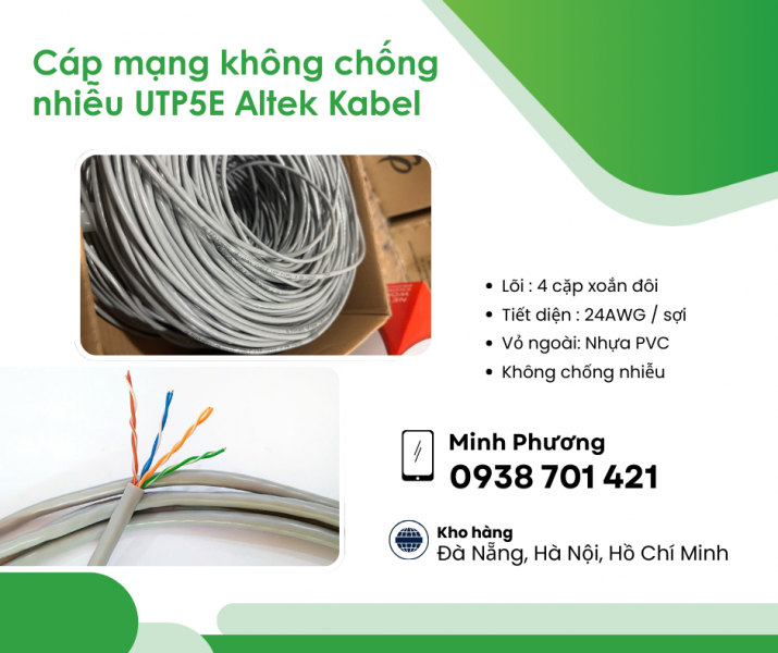 Cáp mạng không chống nhiễu UTP5E Altek Kabel phân phối Đà Nẵng, Quảng Ngãi, Hồ Chí Minh