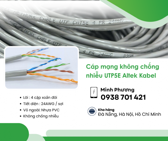 Cáp mạng không chống nhiễu UTP5E Altek Kabel phân phối Đà Nẵng, Quảng Ngãi, Hồ Chí Minh