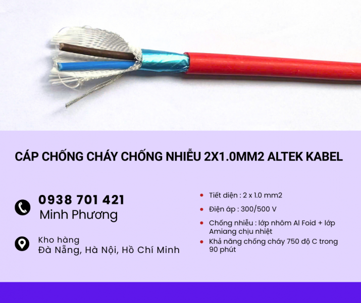 Cáp điện chống cháy chống nhiễu 2x1.0 Altek Kabel Hải Phòng, Lào Cai, Quảng Ninh