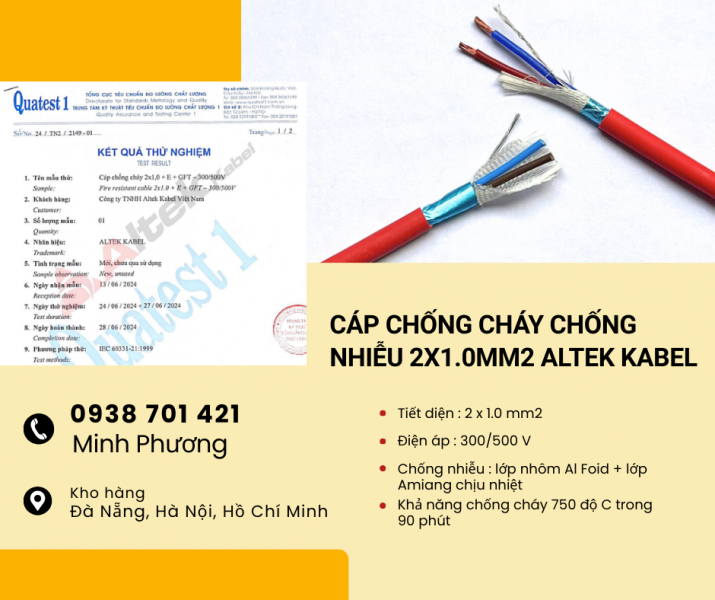 Cáp điện chống cháy chống nhiễu 2x1.0 Altek Kabel Hải Phòng, Lào Cai, Quảng Ninh