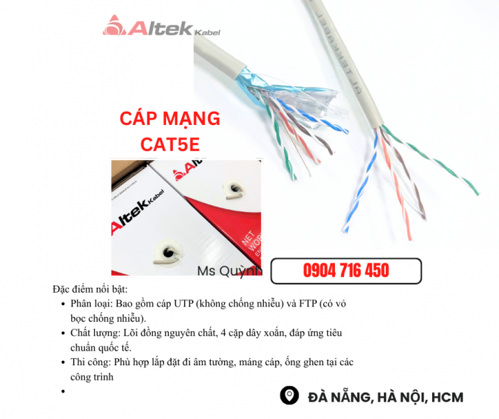 Cáp mạng CAT5E Altek Kabel Đà Nẵng, Hà Nội, Sài Gòn, Đồng Nai, Long An, Phú Yên