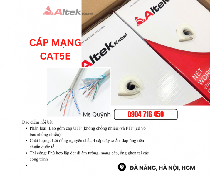 Cáp mạng CAT5E Altek Kabel Đà Nẵng, Hà Nội, Sài Gòn, Đồng Nai, Long An, Phú Yên