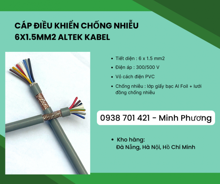 Cáp điều khiển có lớp chống nhiễu 6x1.5mm2 Altek Kabel Phú Yên, Gia Lai, Huế