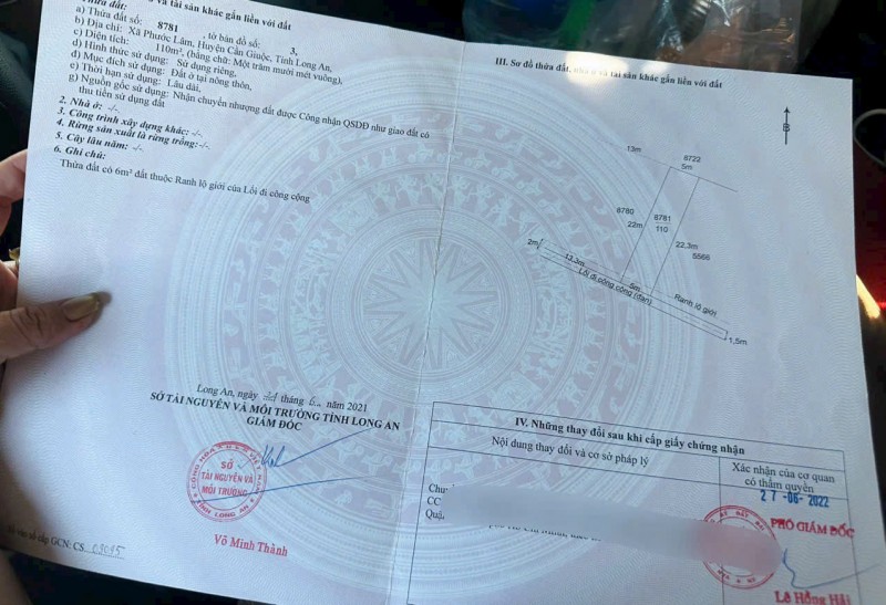 HOT HOT - CHÍNH CHỦ CẦN BÁN LÔ ĐẤT TẠI Xã Phước Lâm, Huyện Cần Giuộc, Tỉnh Long An.