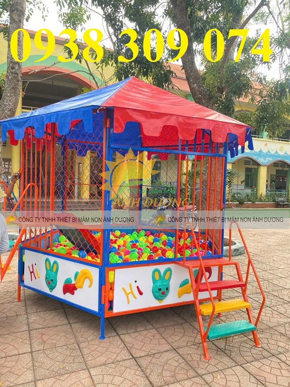 Nhà banh nhựa đa năng giá rẻ, nhà banh sắt cầu trượt mầm non