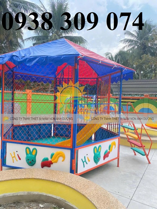 Nhà banh nhựa đa năng giá rẻ, nhà banh sắt cầu trượt mầm non