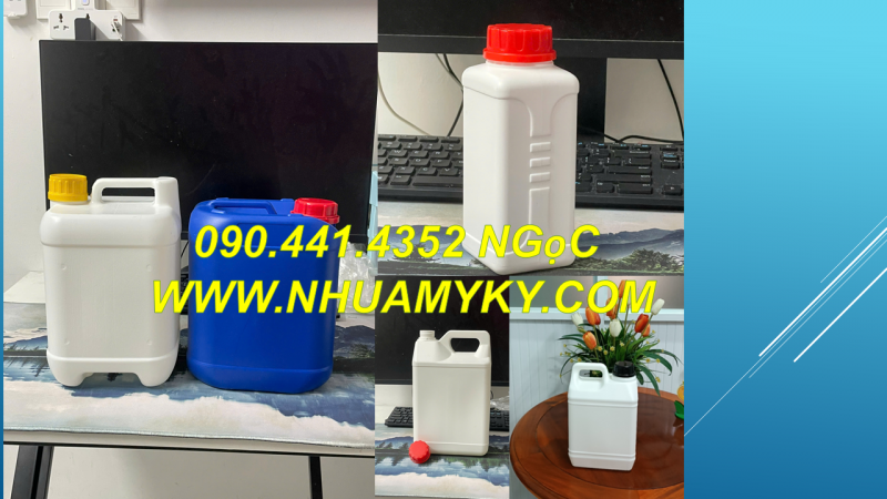 Bình nhựa 1 lít đựng nhớt, can nhựa 2 lít đựng nước làm mát động cơ 