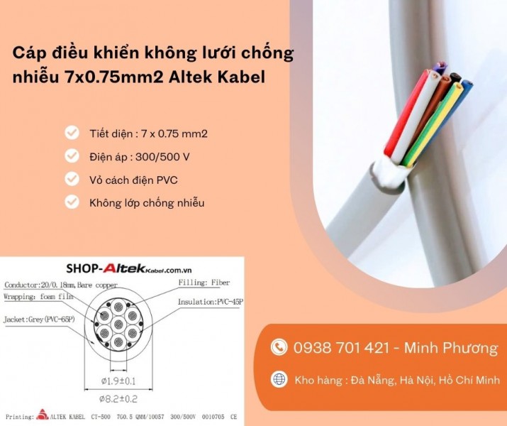 Cáp tín hiệu không lưới Altek Kabel 7x0.75mm2 kho tại Đà Nẵng, Hà Nội, Hồ Chí Minh