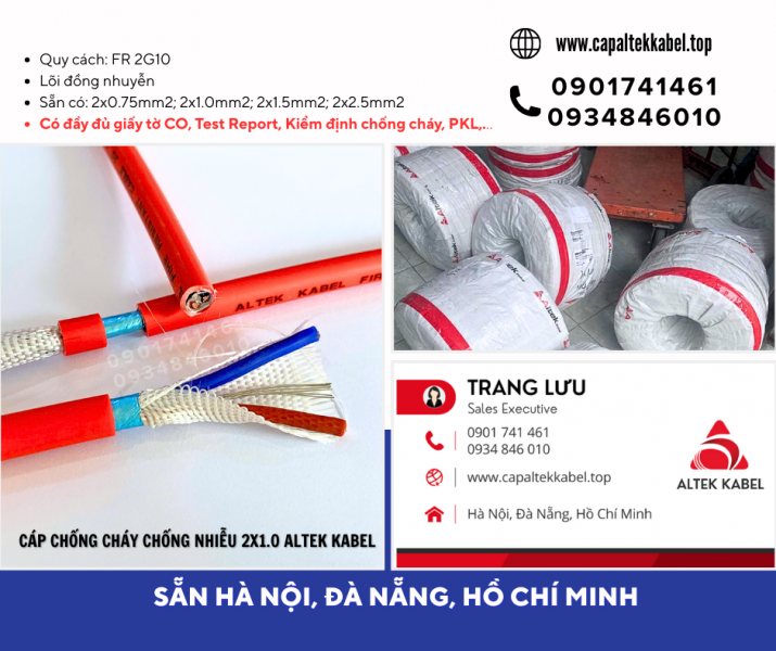 Cáp điện chống cháy chống nhiễu 2x1.0 sẵn Đà Nẵng, Bình Định, Phú Yên, Khánh Hòa