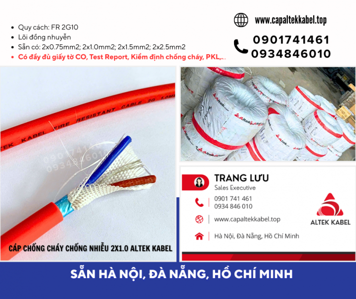 Cáp điện chống cháy chống nhiễu 2x1.0 sẵn Đà Nẵng, Bình Định, Phú Yên, Khánh Hòa