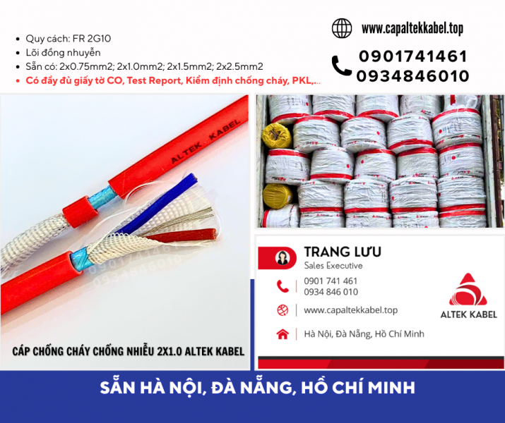 Cáp điện chống cháy chống nhiễu 2x1.0 sẵn Đà Nẵng, Bình Định, Phú Yên, Khánh Hòa