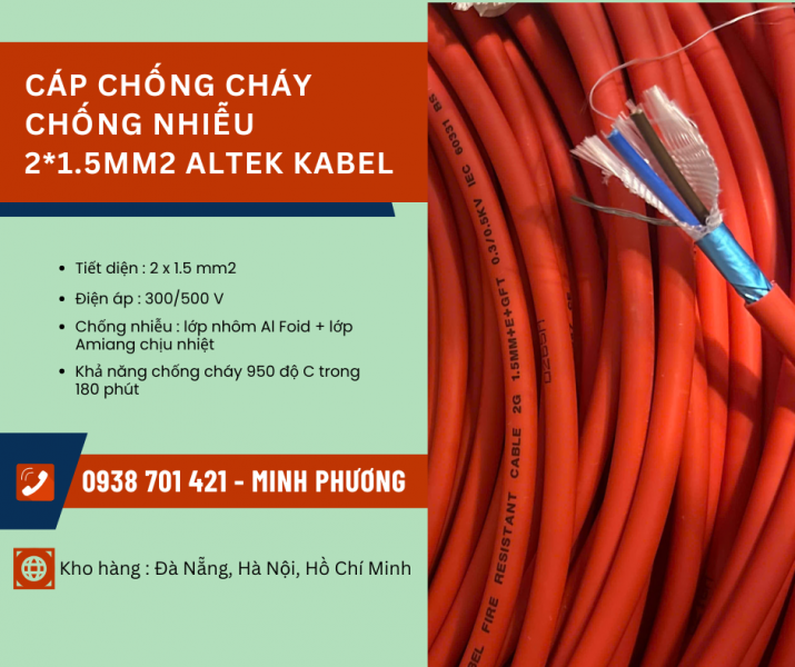 Cáp chống cháy chống nhiễu 2x1.5mm2 Altek Kabel giao ngay Hà Nội, Nam Định
