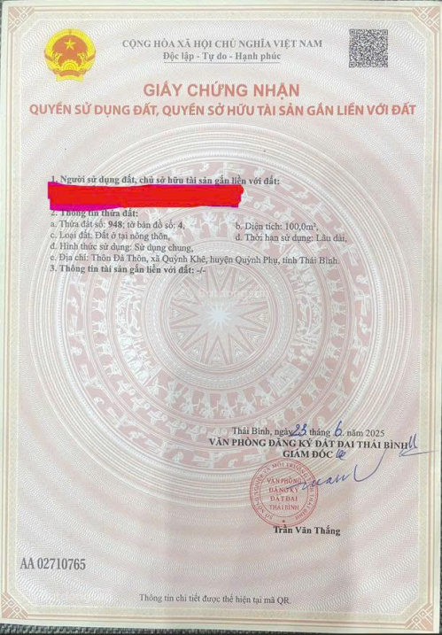 ĐẤT QUỲNH KHÊ 100M MẶT TIỀN 5M GIÁ 1 TỶ 660 TRIỆU