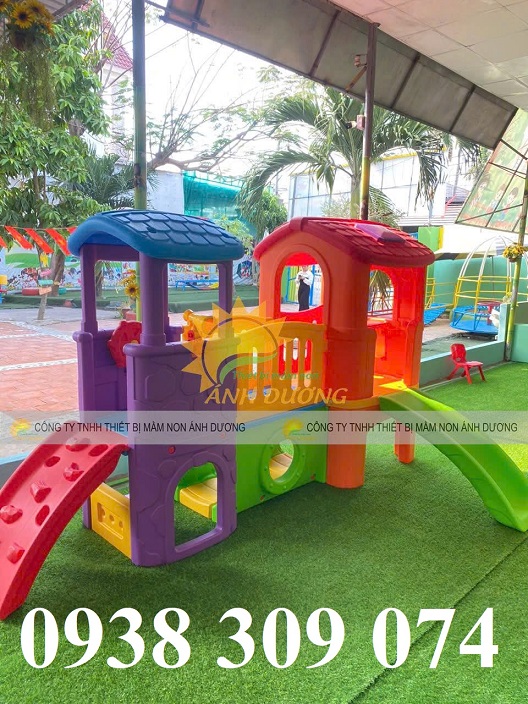 Bộ nhà leo cầu trượt 2 khối nhà đa năng,cầu trượt 2 khối nhà