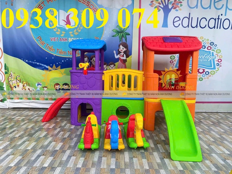 Bộ nhà leo cầu trượt 2 khối nhà đa năng,cầu trượt 2 khối nhà