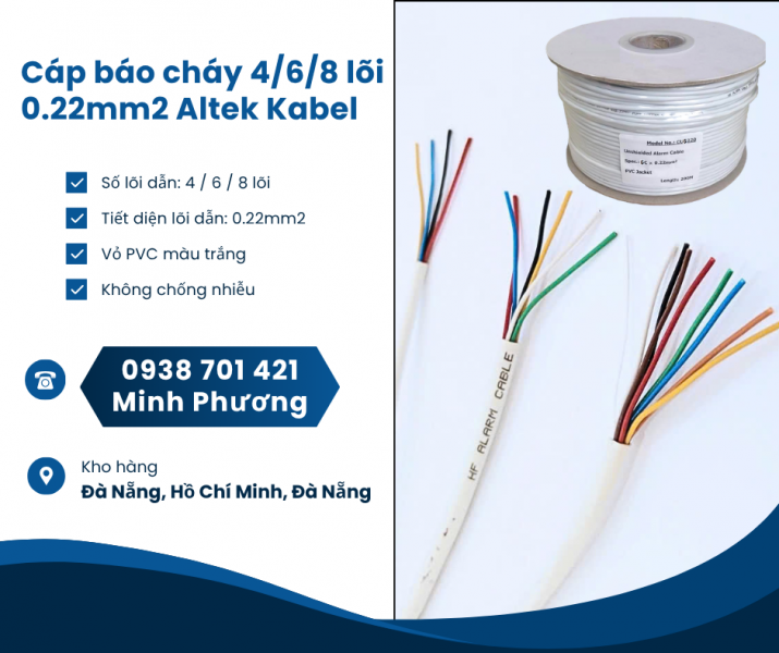 Cáp báo cháy Altek Kabel 4/6/8 lõi 0.22mm2 giá tốt Đà Nẵng, Thanh Hóa, Nghệ An