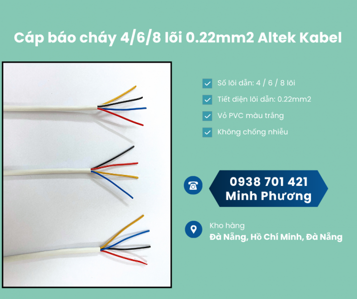 Cáp báo cháy Altek Kabel 4/6/8 lõi 0.22mm2 giá tốt Đà Nẵng, Thanh Hóa, Nghệ An
