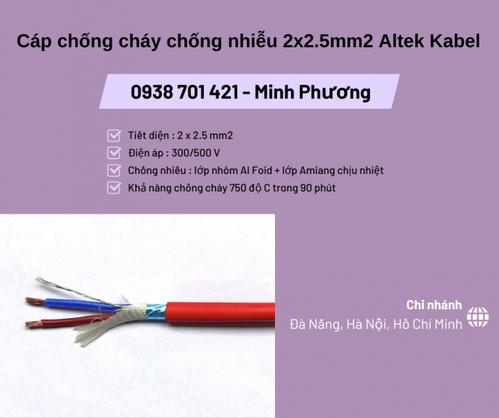 Cáp chống cháy chống nhiễu 2x2.5mm2 Altek Kabel – Giá tốt cho công trình điện