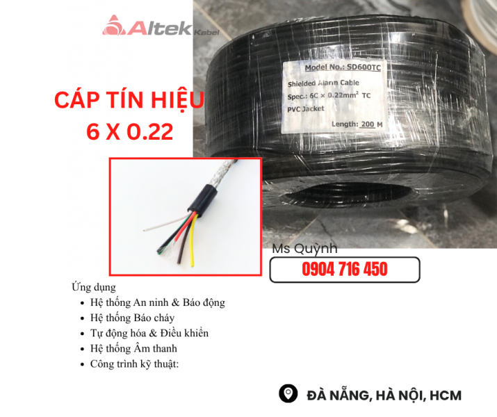 Cáp tín hiệu âm thanh 6x0.22 rvvp altek kabel đà nẵng, hà nội, sài gòn