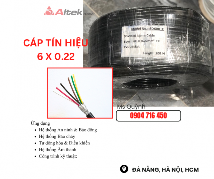 Cáp tín hiệu âm thanh 6x0.22 rvvp altek kabel đà nẵng, hà nội, sài gòn