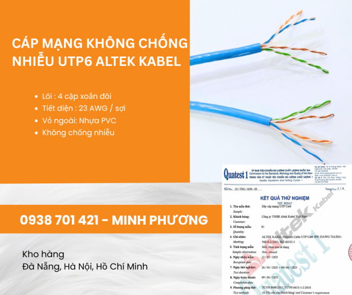 Cáp mạng không chống nhiễu UTP6 Altek Kabel – Gía tốt, hàng sẵn kho, giao toàn quốc
