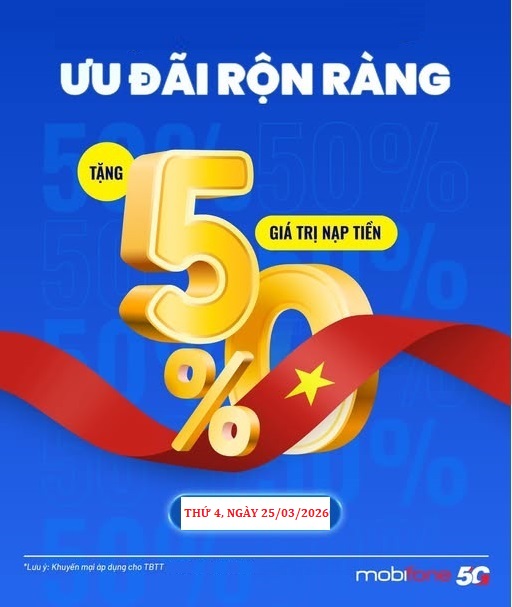 Ngày Vàng nạp thẻ - nhận ngay ưu đãi 50% từ MobiFone